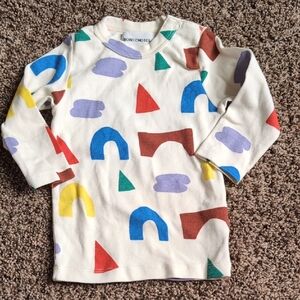 Bobo Choses Cream Long Sleeve Top with Multicolor Geometric Shapes